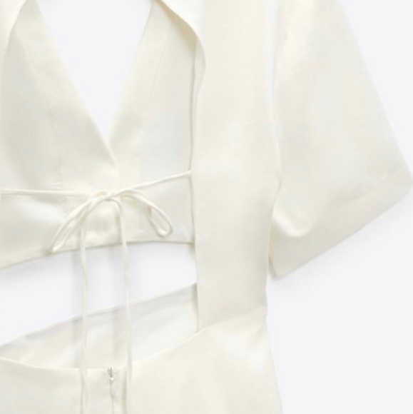 NWT Zara Oyster Cutout Linen Blend Dress, Size L - Picture 7 of 11